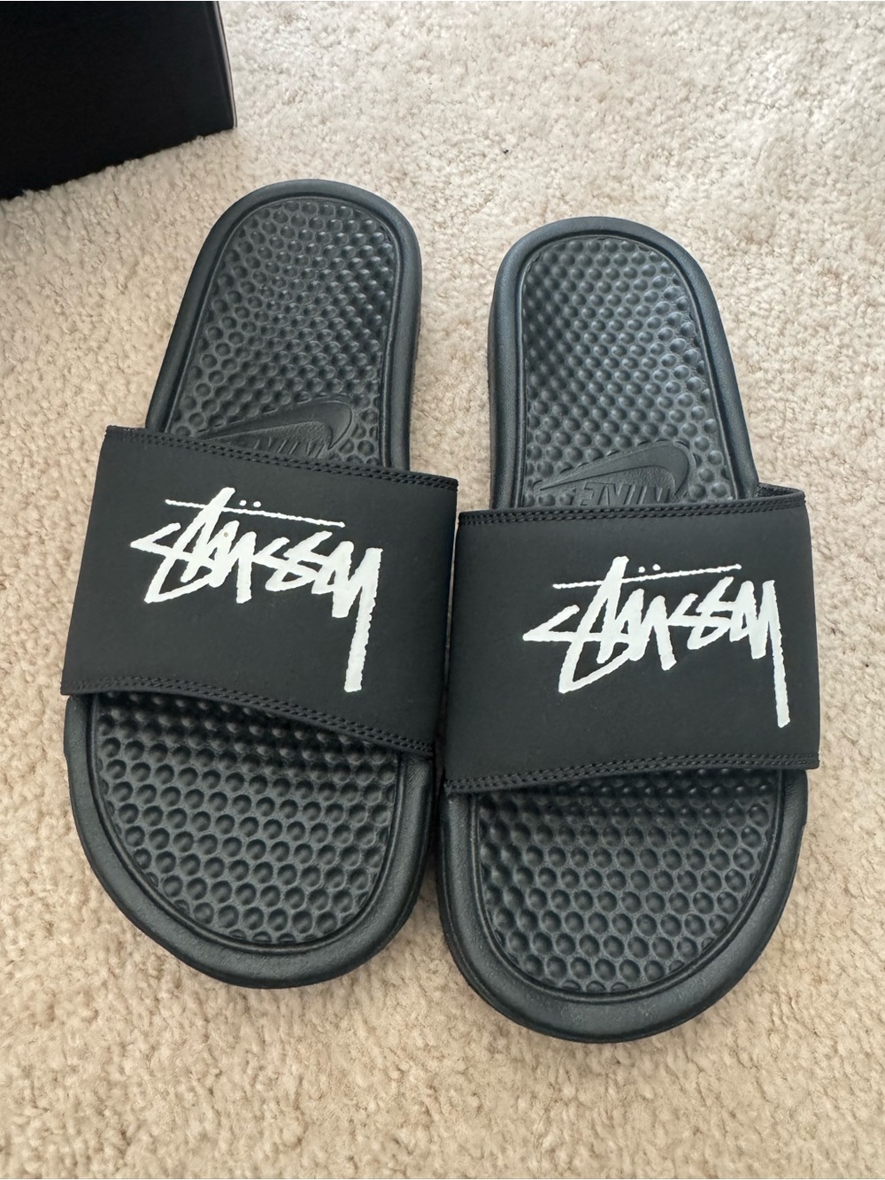 Stussy Black Slide Sandals with White Logo